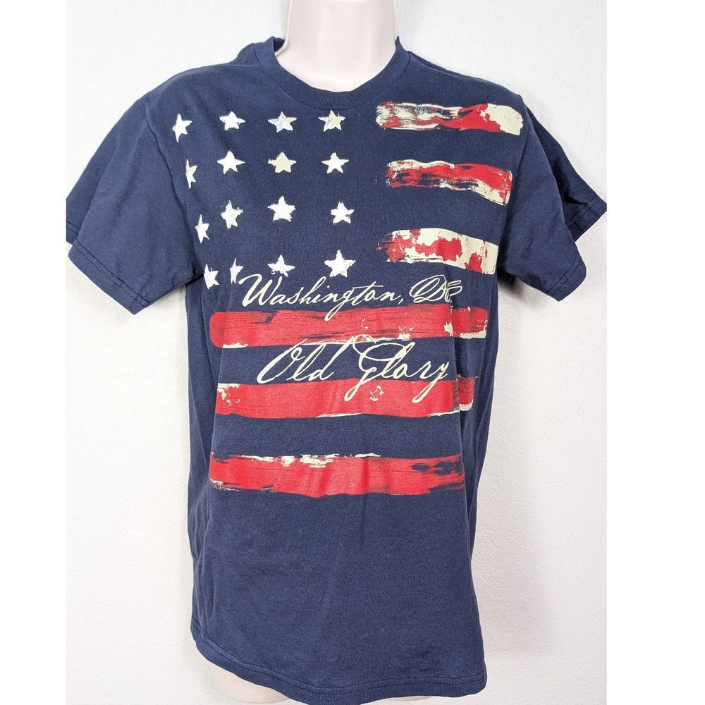 Delta Pro Weight T-Shirt Women Small Navy Blue American Flag Washington‎ DC Tee